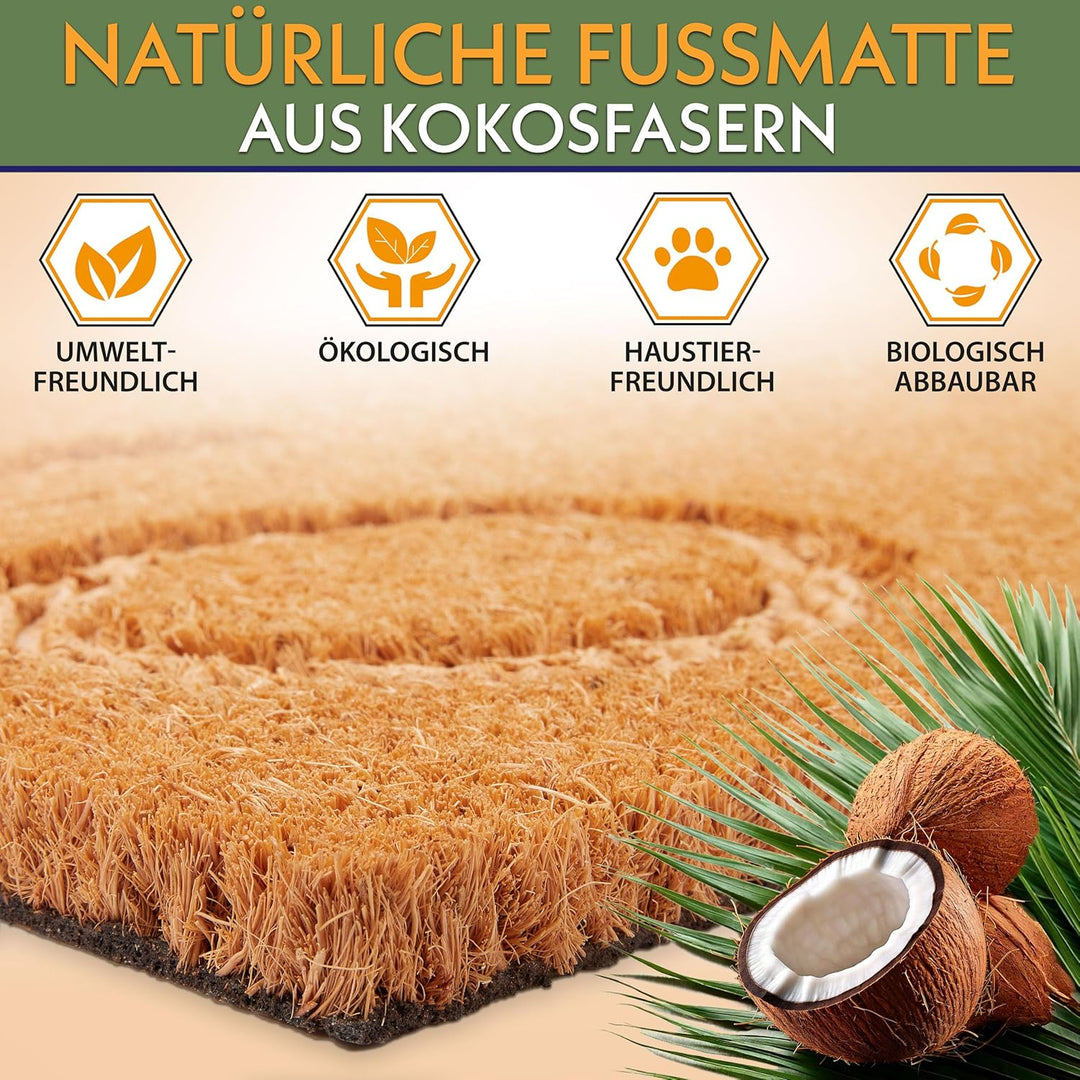 BRUBAKER Fussmatte für Aussen und Innen - Hello - 45 x 75 cm Schmutzfangmatte aus 100% Kokos - 3D Fu