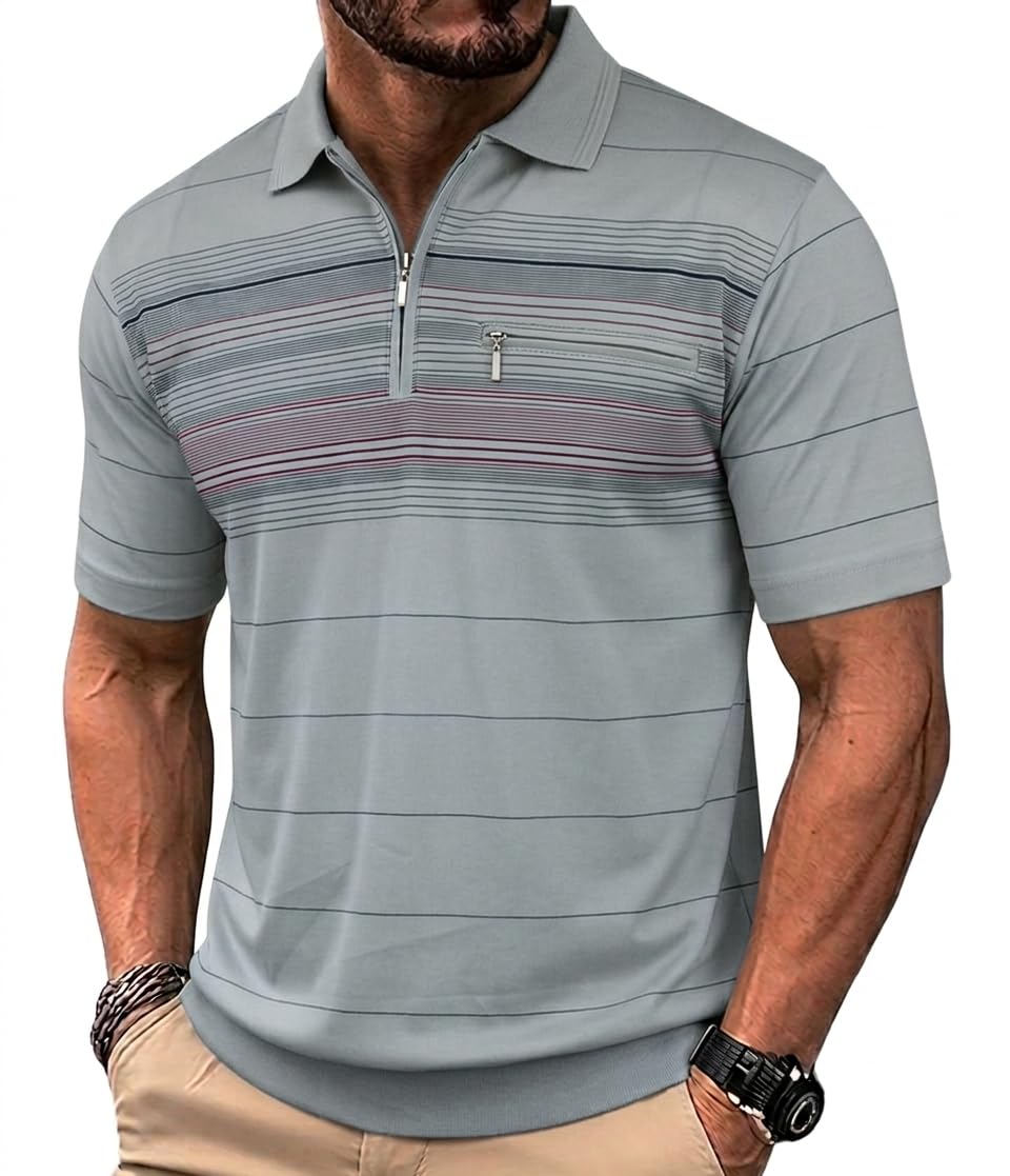 Soltice Herren Kurzarm Poloshirts, Gestreifte Poloshirts, Blousonshirts, Golfshirts mit Brusttaschen