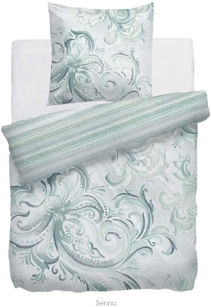 Heckett Lane Wendebettwäsche 100% Baumwolle Mako-Satin Senna 135x200 (80x80) Grün