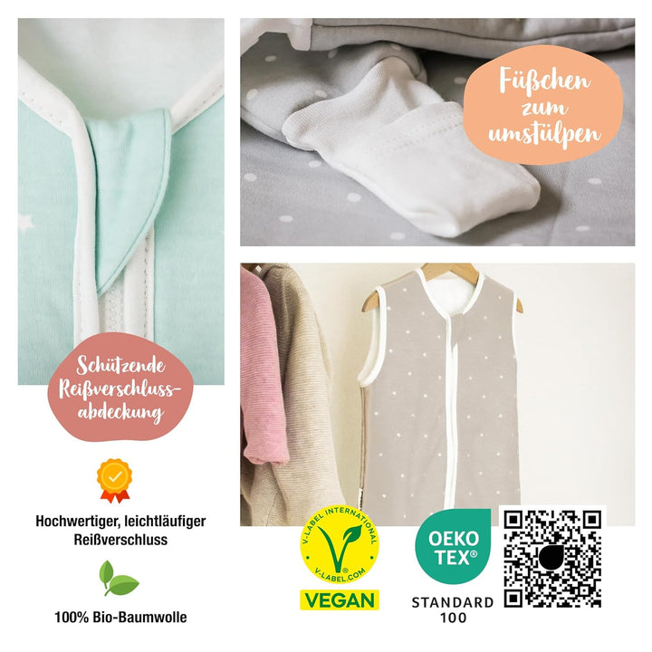 Ehrenkind® Baby Sommerschlafsack mit Beinen | Bio-Baumwolle | Sommer Schlafsack Verschiedene Grössen