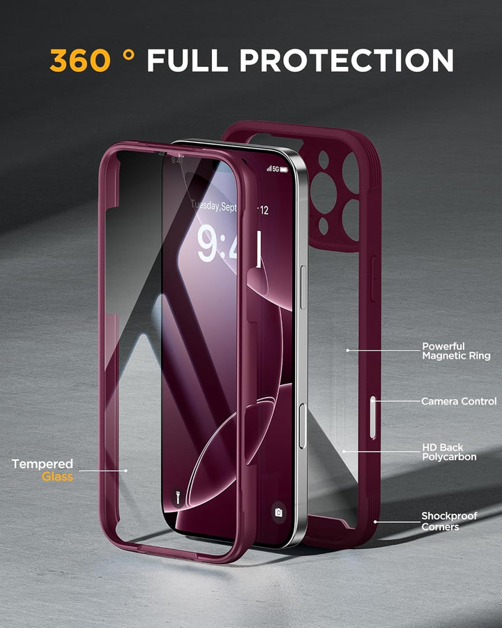 Miracase 360 Grad für iPhone 16 Pro Max Hülle mit Eingebaut Glas Schutzfolie und Kameraschutz, Stoss