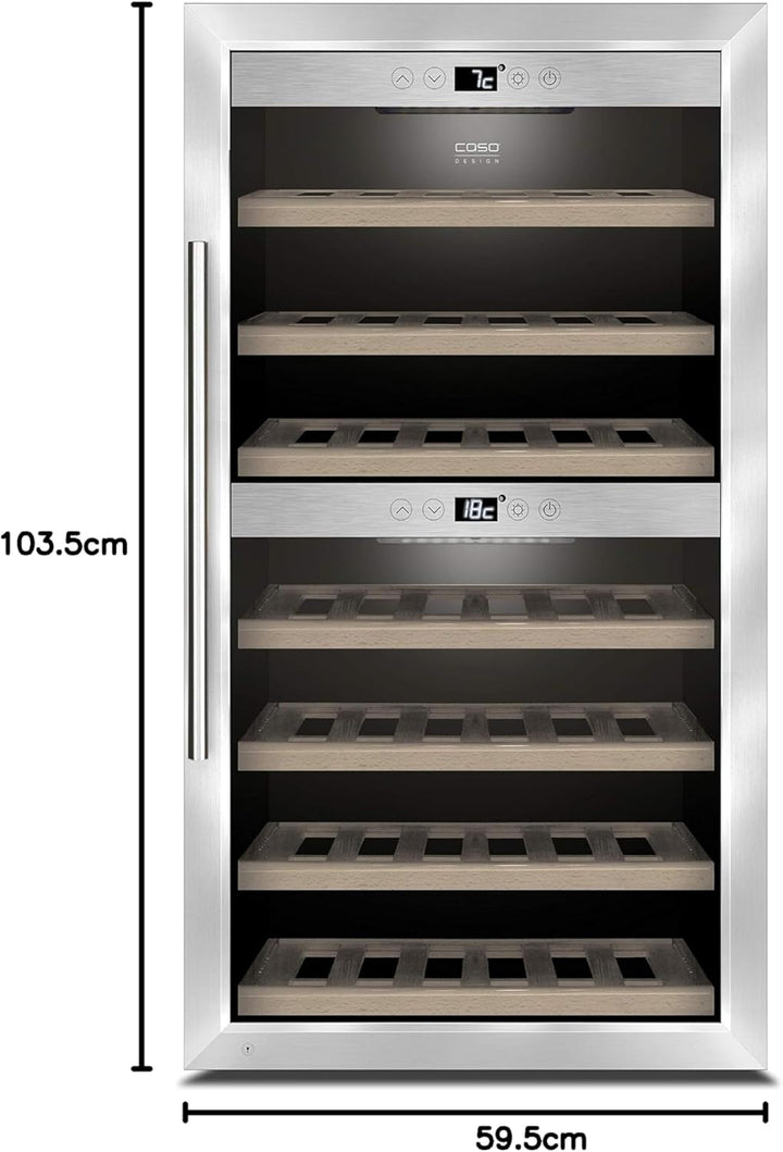 CASO WineComfort 660 Smart | Weinkühlschrank für 66 Flaschen | mit WLAN und WiFi App, 2 Zonen für 5-