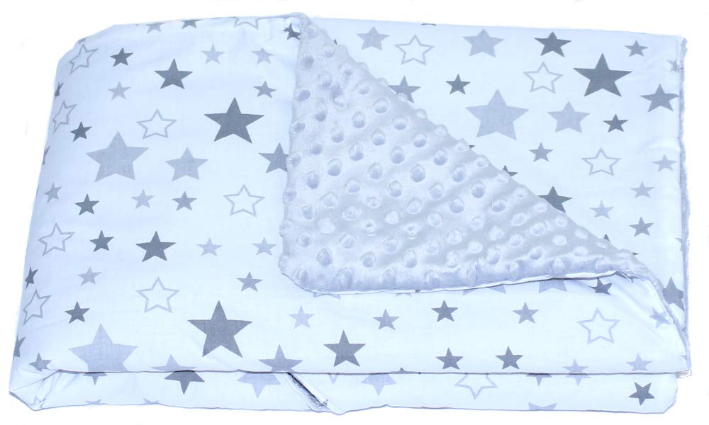 Baby Einschlagdecke MINKY - STAR - mit Kapuze 90x90 cm Babyschale Decke (Star HELL + GRAU), Star Hel