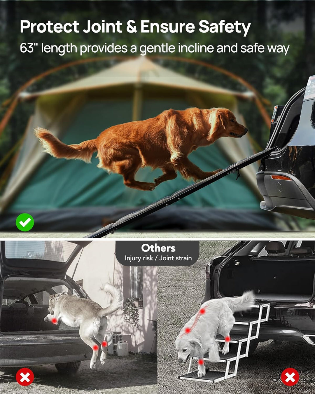 PetThem Hunderampe für Auto, 160 cm lang & 43,2 cm breit, tragbare Hunderampe für grosse Hunde mit R