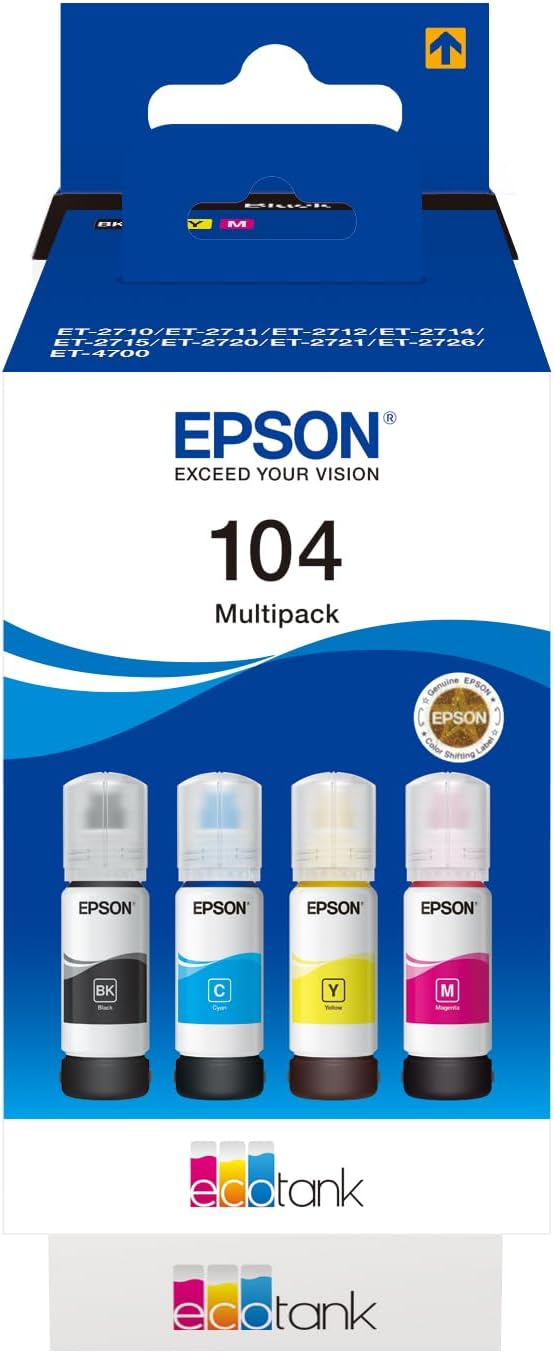 Epson C13T00P640 Tinte (4) Cyan, Magenta, Gelb, Schwarz 65 ml Flasche, EcoTank 104 cyan, magenta, ge