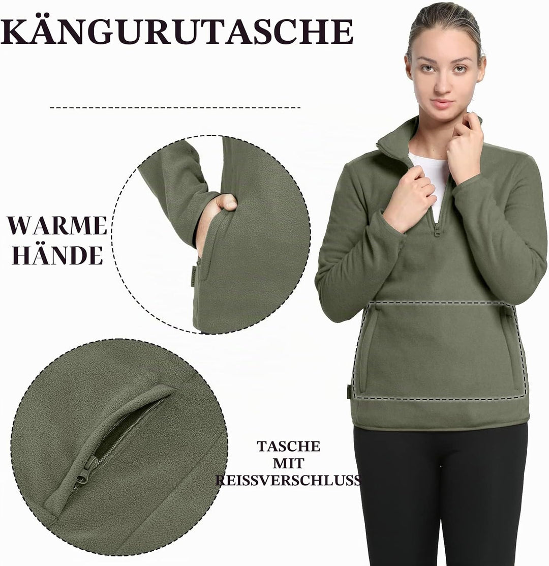 33,000ft Damen Fleece Pullover mit Halbreissverschluss Stehkragen Fleecepullover Sweatjacke Winter W