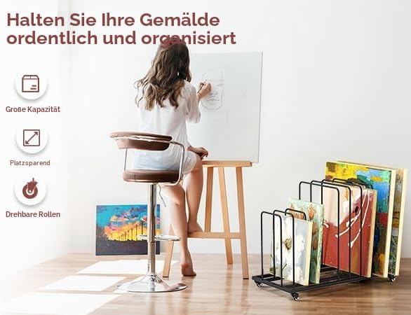 Kunst-Aufbewahrungsregal aus Metal, Mobile Kunst-Trockengestell mit Rollen Bremse, Kunstdruck-Präsen