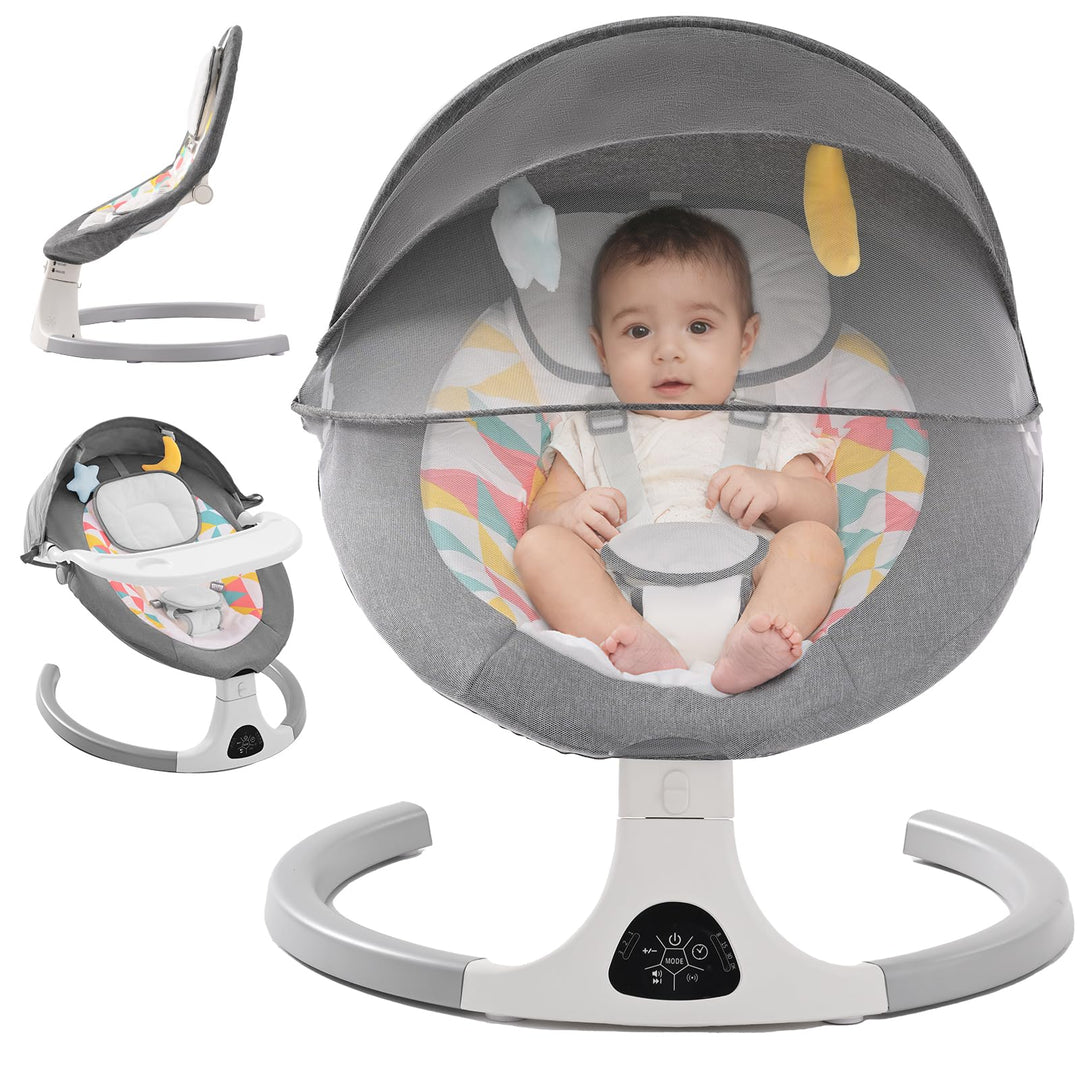 Babywippe Elektrisch,Babyschaukel Indoor Bluetooth, 5 Schwinggeschwindigkeit, 3 Winkellage, Fernsteu