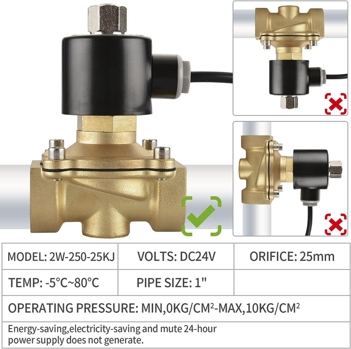 Heschen Elektrisches Magnetventil aus Messing, 2W-250-25KJ, PT1'', DC24V, Direktes Handeln für Wasse