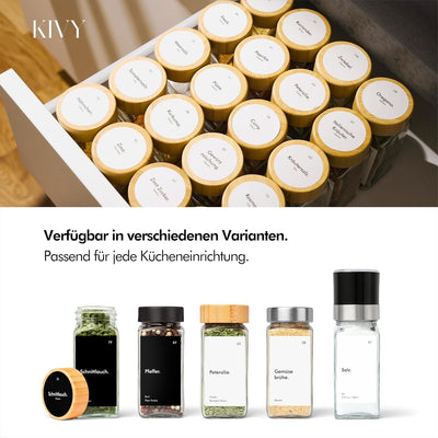 KIVY Gewürzgläser mit Streueinsatz [24x 120ml] + 240 Wasserfeste Label - Gewürzgläser eckig - Gewürz