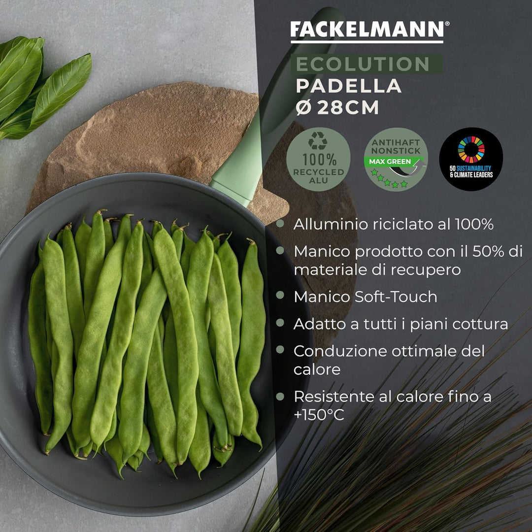 FACKELMANN Bratpfanne mit 28 cm und Antihaft-Beschichtung – Nachhaltige Pfanne aus 100% recyceltem A