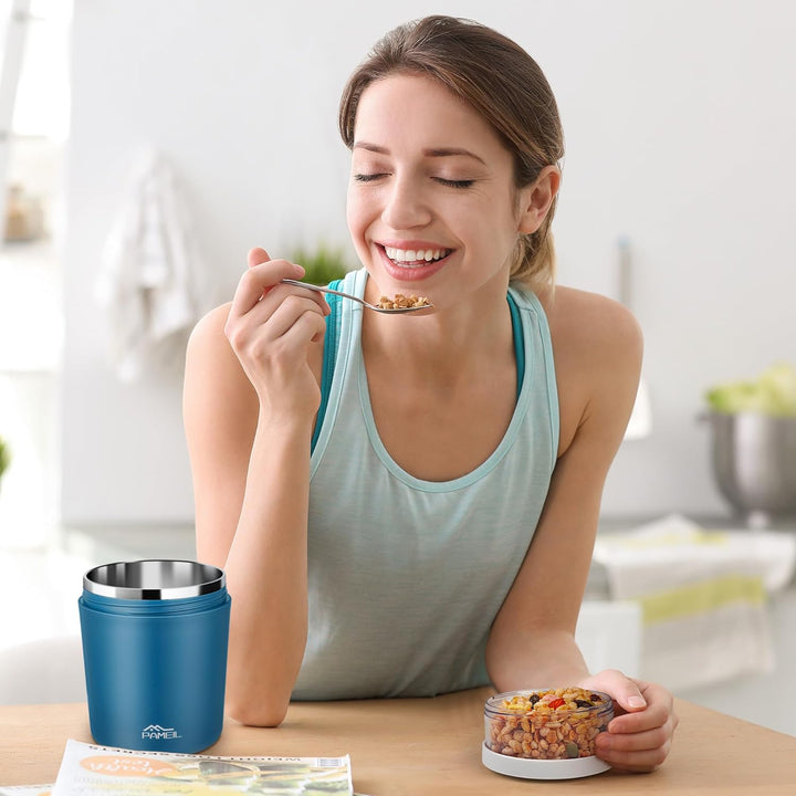 Müslibecher to go 500ml I Isolierter Edelstahl Joghurtbecher für Müsli I Edelstahl Innenwand Thermob