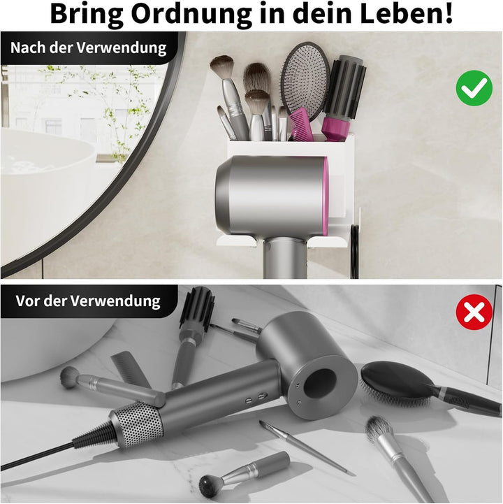 Fönhalter Ohne Bohren - Metall Wandhalterung für Dyson Airwrap & Föhn, Stabile Badzubehör Aufbewahru