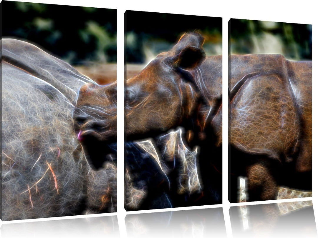 junges Nashorn NewArt 3-Teiler Leinwandbild 120x80 Bild auf Leinwand, XXL riesige Bilder fertig gera