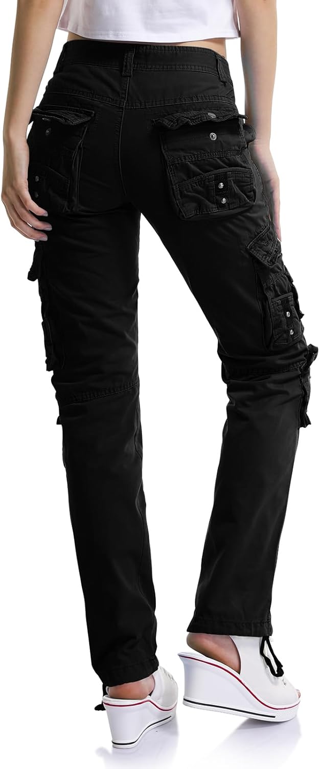 Aeslech Cargo Trousers Women, Women's Work Combat Trousers, Straight Leg Pants with Pockets for Ladi