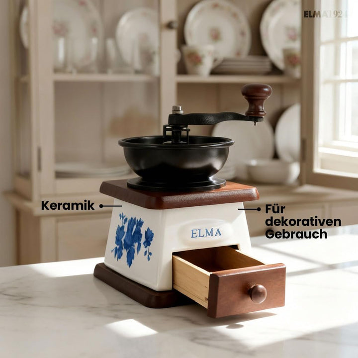 ELMA Manuelle Kaffeemühle aus Keramik für den dekorativen Einsatz, braune Vintage-Stil Retro manuell