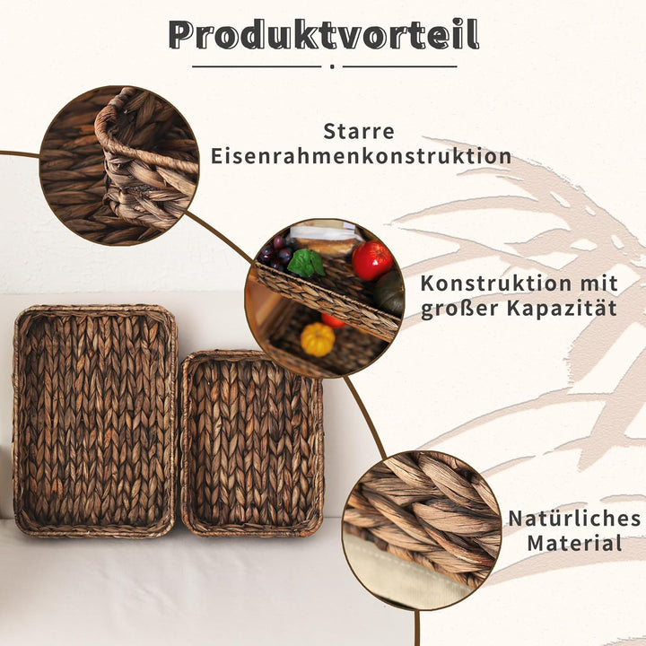 Wasserhyazinthe gewebtes Serviertablett Rechteckige handgeflochtene Weidenablagen für Kaffee/Frühstü