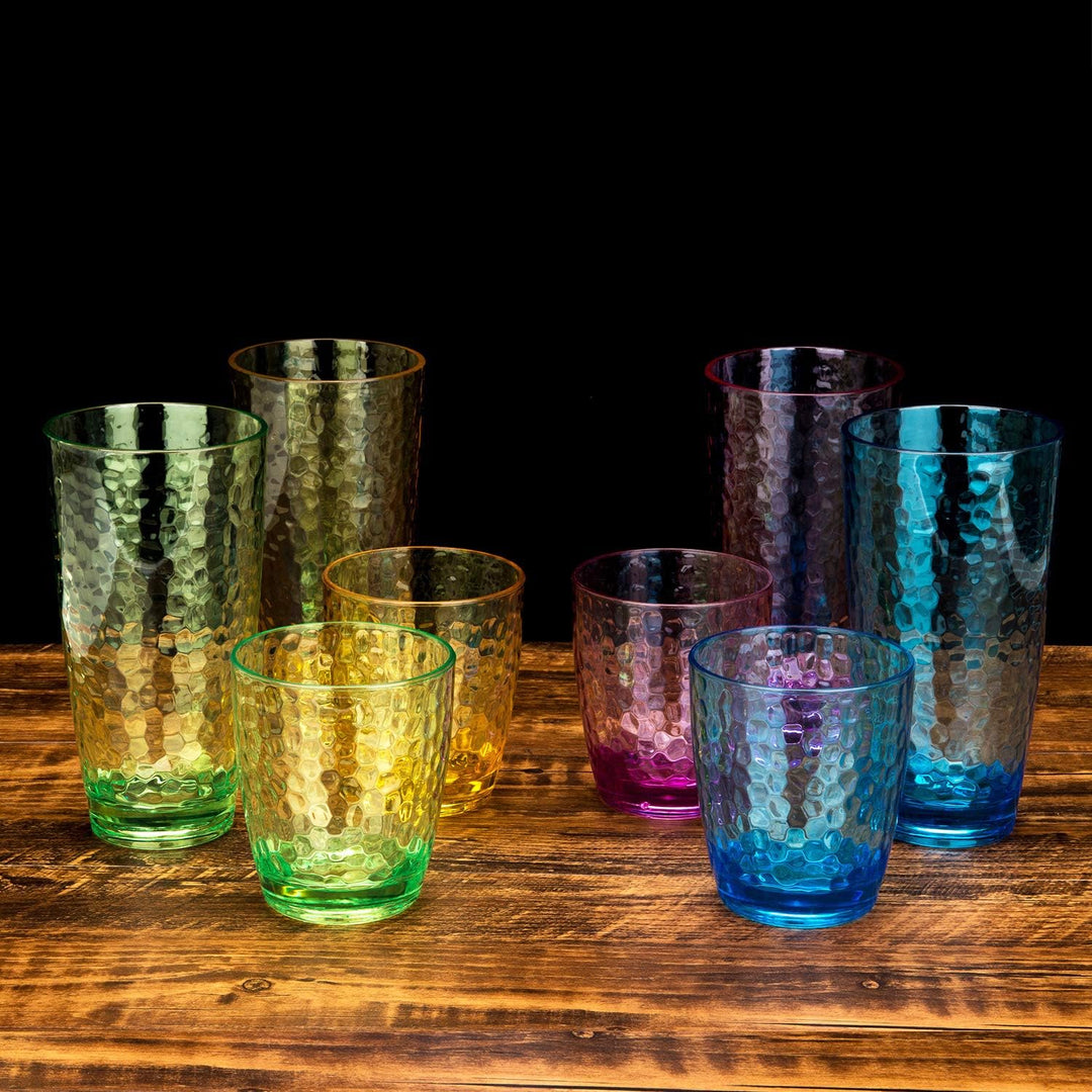 Grosse Acrylgläser, 740 ml, Kunststoffbecher, Set mit 6 transparenten Farben, gehämmerter Stil, BPA-