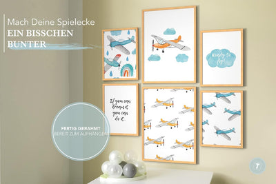 Papierschmiede® Bilder Kinderzimmer Kids Mood Poster Set Flugzeuge, Gerahmte Bilder fürs Kinderzimme