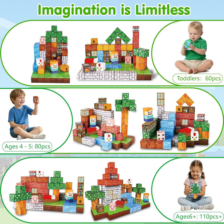 Magnetische Bausteine, 110 Teile Magnetbausteine Magnetspielzeug Magneten Kinder, Magnetische Bauwel