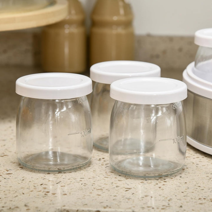 HOMCOM Joghurtbereiter Griechische Joghurtmaschine mit Deckel, 7 BPA-freier Glas-Innenbehälter à 180