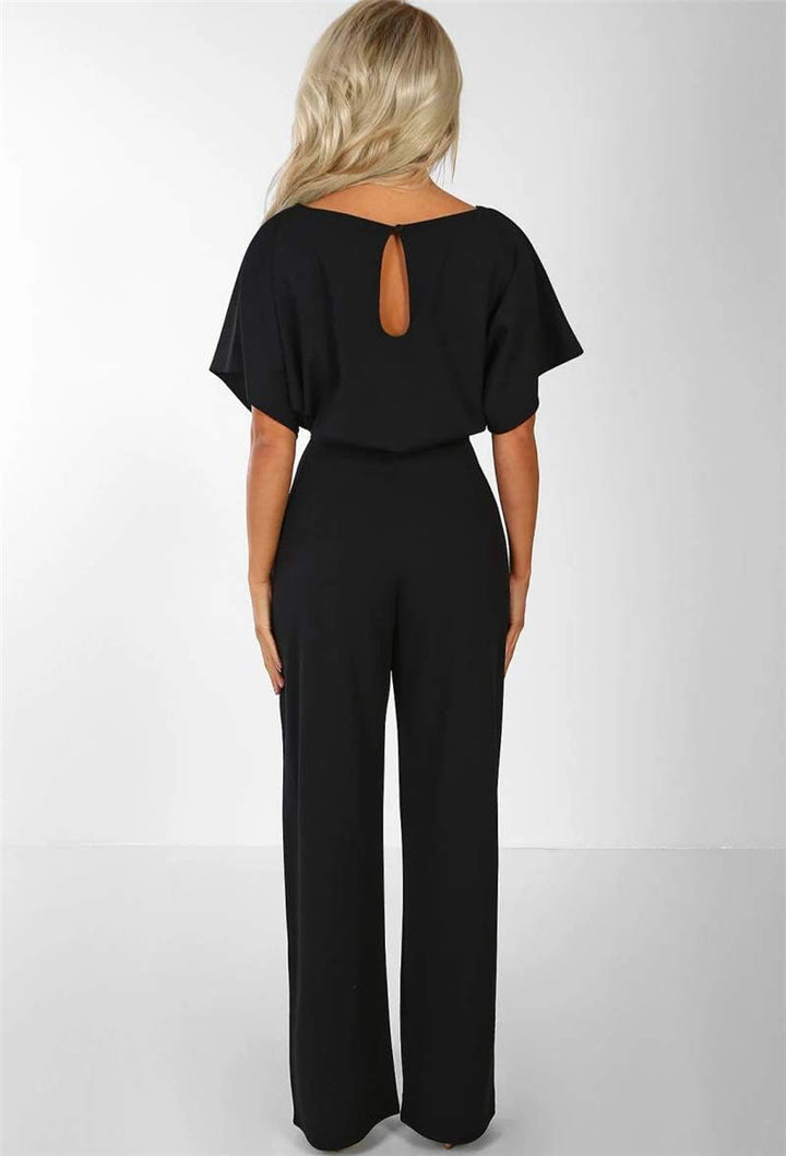 Walant Damen-Jumpsuit, kurzärmlig, Rundhalsausschnitt, einfarbig, Strampler Jumpsuit, Sommer, schick