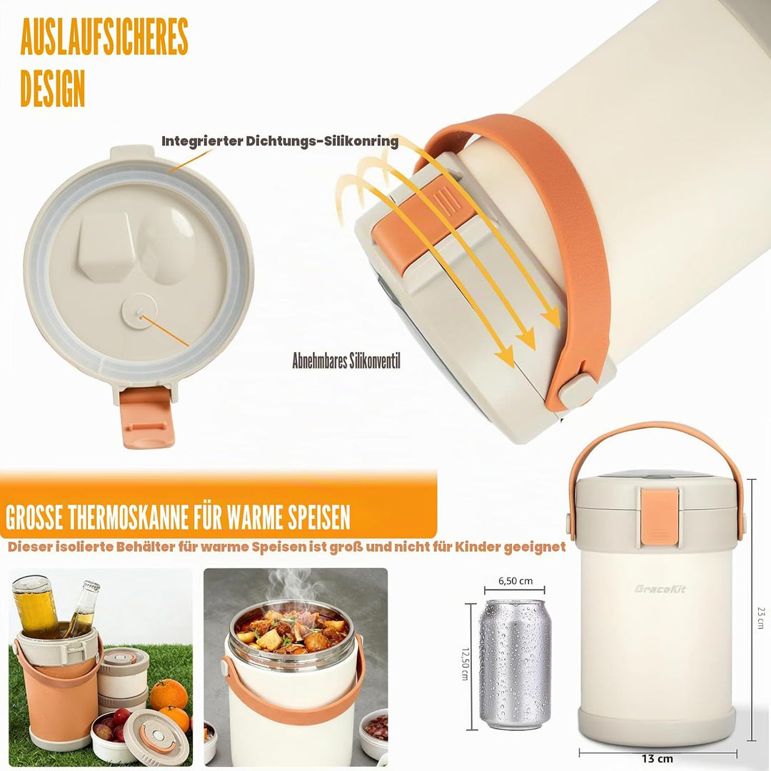 LINMAGCO Thermo-Lebensmittelflaschen für heisse Speisen, 2 l Suppenbehälter, 23 cm, 3-lagig, Edelsta