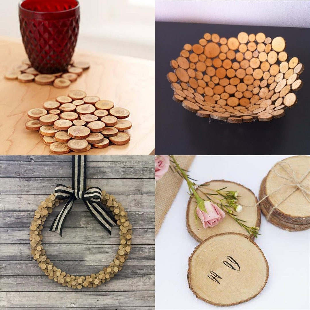 100Pcs Holzscheiben 1-3cm, Baumscheiben mit Rinde Ungebohrte Holz Log Scheiben Holzkreise Holz-Schei
