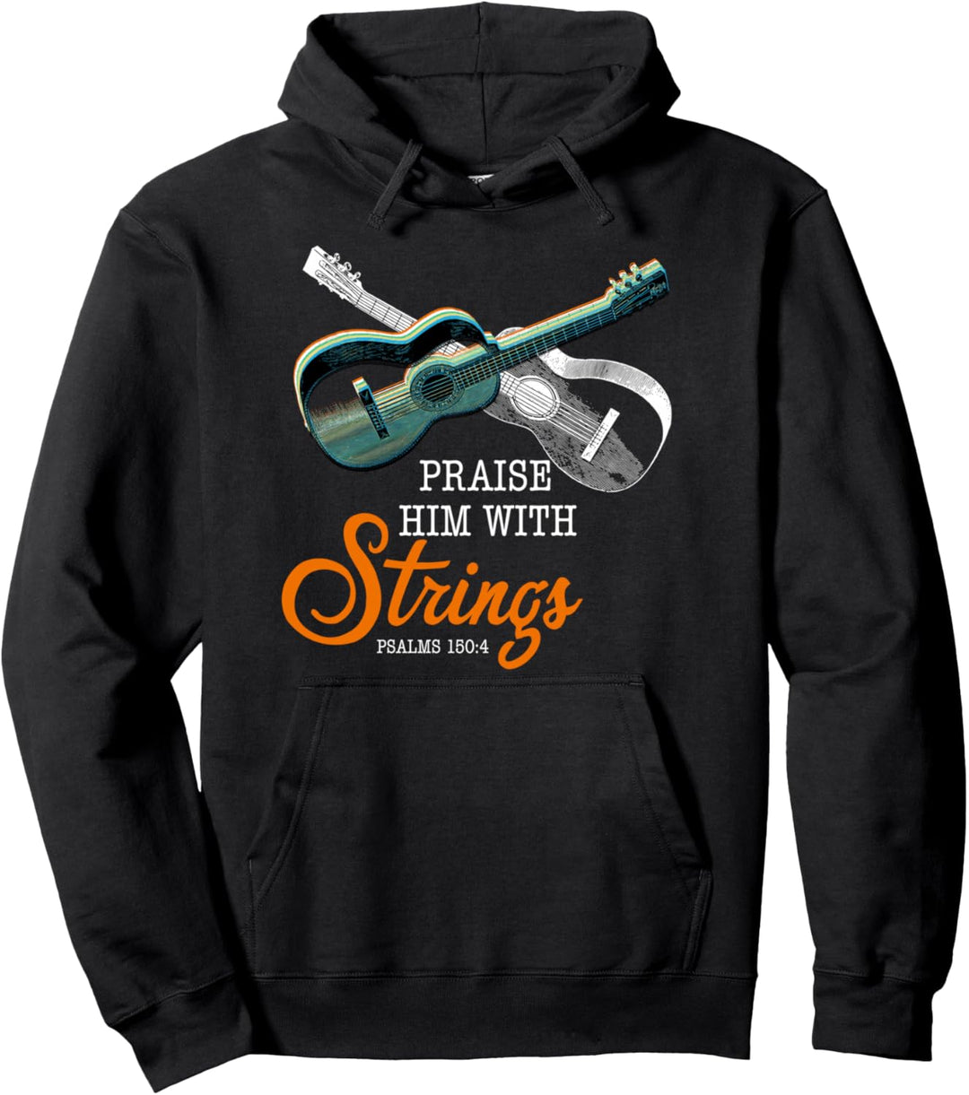 Praise Him Christian Guitar Player Distressed Worship Band Pullover Hoodie