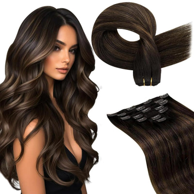 Hetto Echthaar Clip in Extensions Ombre Braun Extensions Clip in Echthaar Remy Clip in Haarverlanger