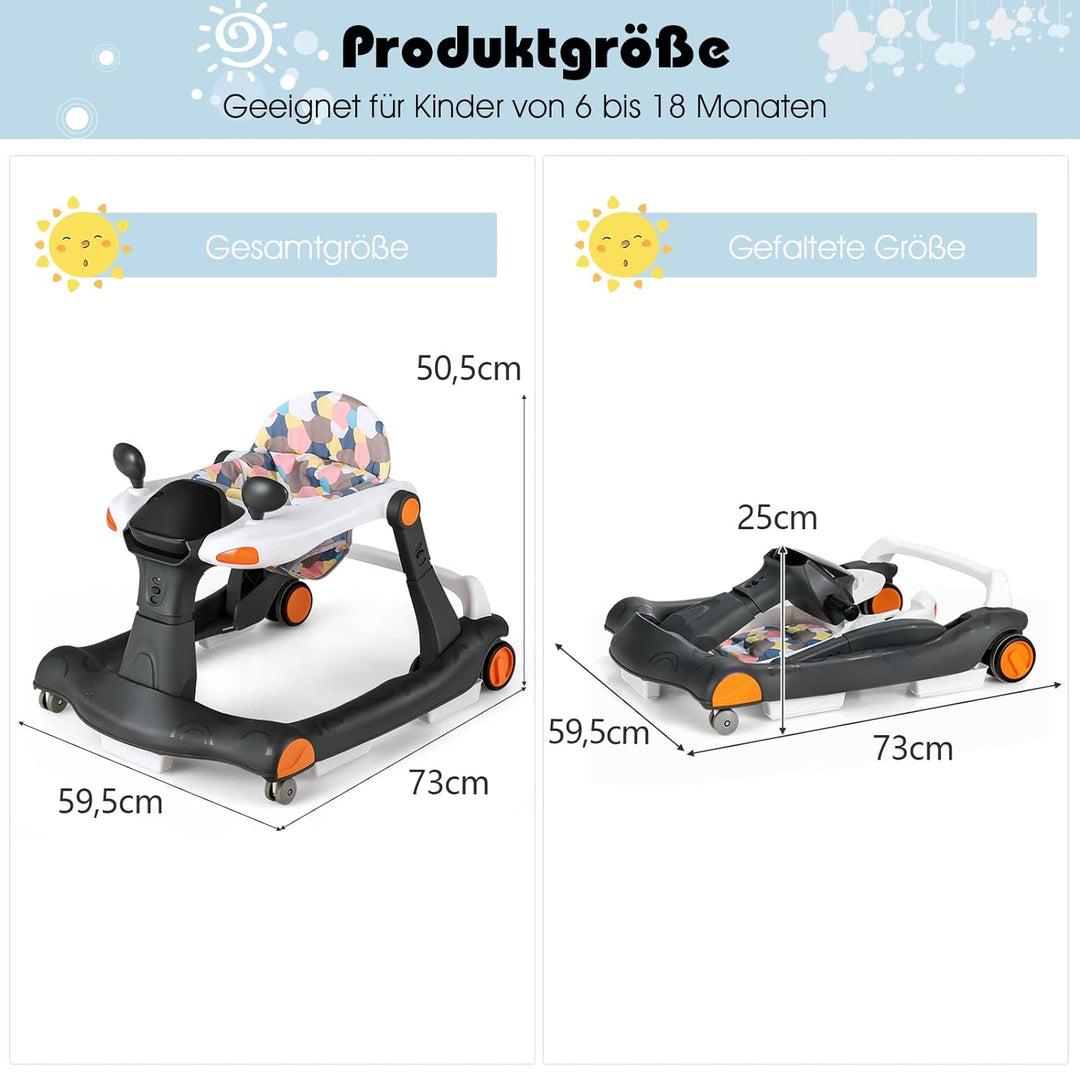 GOPLUS 2 in 1 Faltbarer Lauflernhilfe, Höhenverstellbare Lauflernwagen mit Licht, Musik & Einstellba