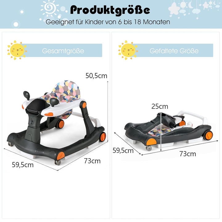 GOPLUS 2 in 1 Faltbarer Lauflernhilfe, Höhenverstellbare Lauflernwagen mit Licht, Musik & Einstellba