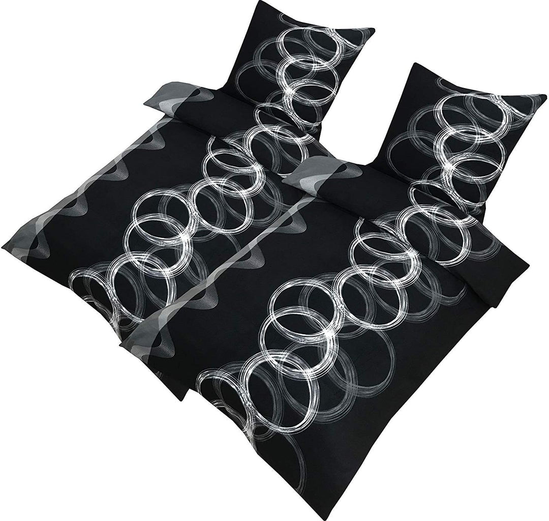 Leonado Vicenti Fleece Bettwäsche 135x200 cm 80x80 cm 2teilig Kreise Ringe Schwarz Warme Garnitur Wi