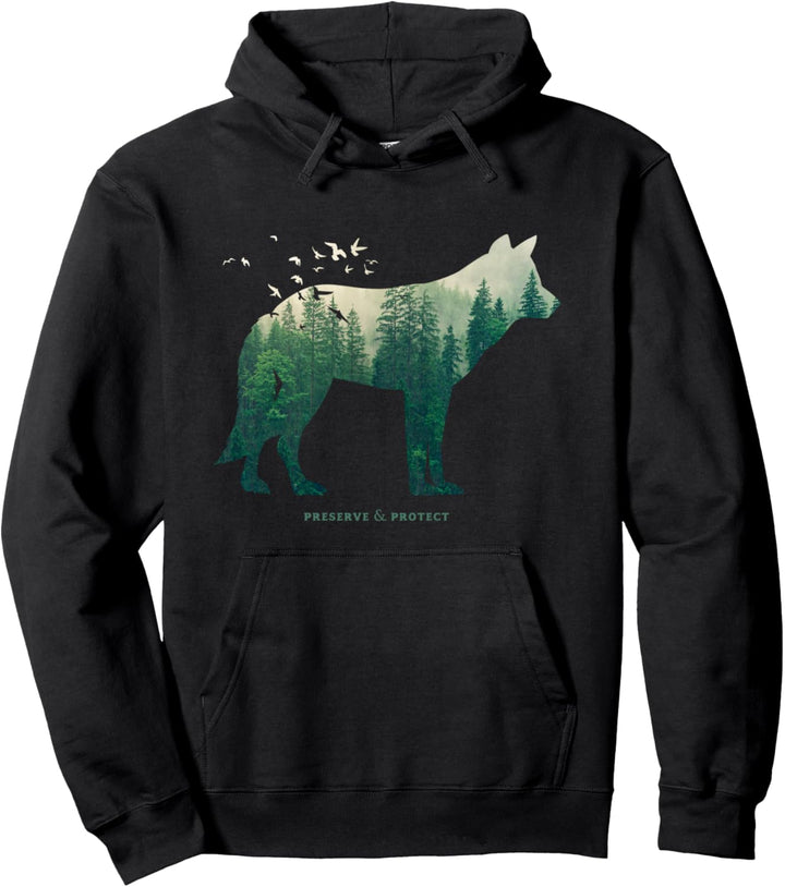 Preserve & Protect Umweltschutz Klimaschutz Wolf Silhouette Pullover Hoodie