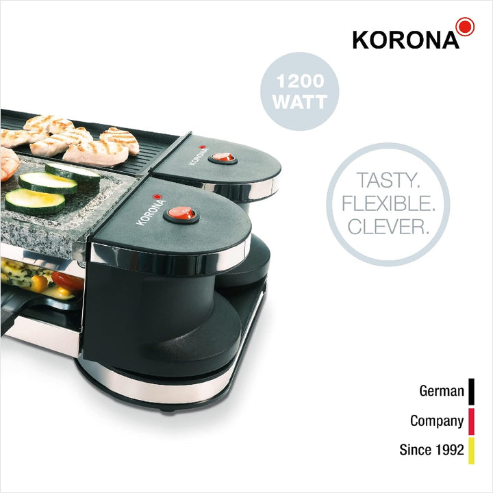Korona 45071 Klappbares Raclette für 8 Personen | Mit 8 Pfännchen & Spateln | Naturstein- & Antihaft