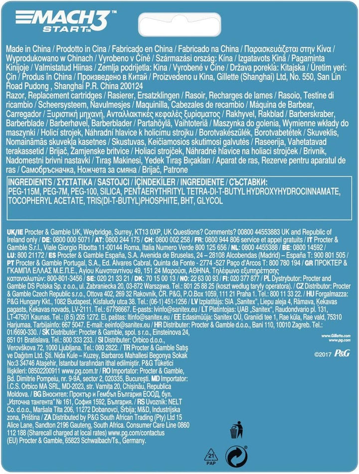 Gillette Mach3 Start Rasierer Herren, langanhaltender Komfort, Rasierer + 3 Rasierklingen Nachfüllpa