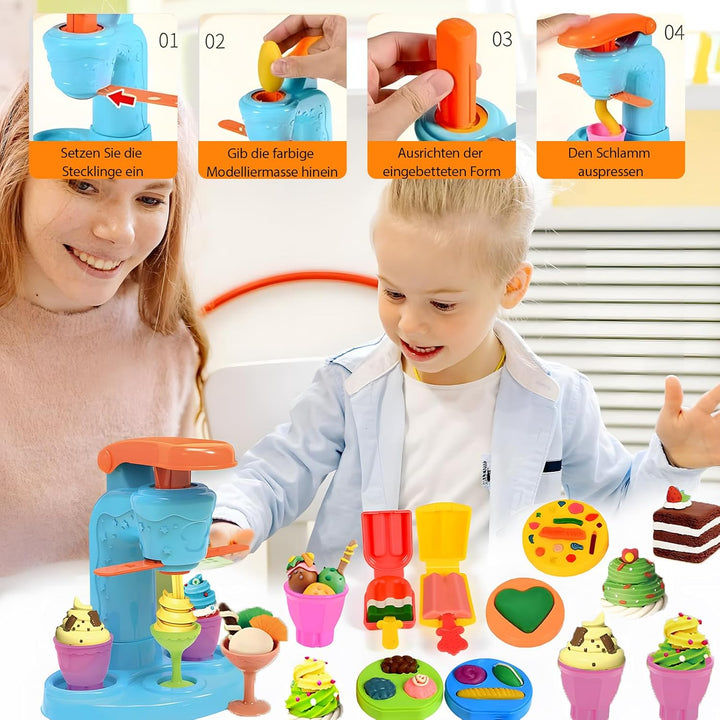 Knete Eiscreme Maschine Set – Kinder Knete Zubehör DIY Spielzeugset für Jungen & Mädchen, Kreatives