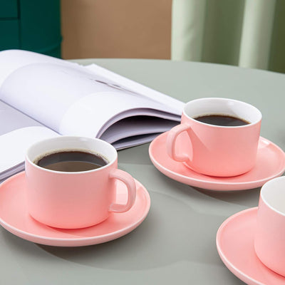 Keramik Espresso Tassen Set (135ml) mit Untertassen und Metall Ständer, Candiicap Kaffeetassen 6er S