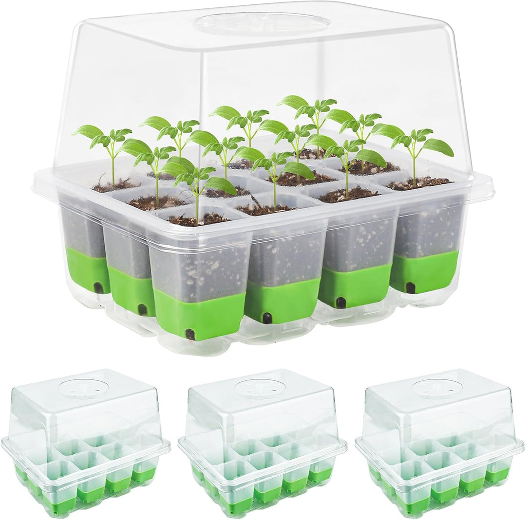 Zimmergewächshaus Anzuchtkasten: Wiederverwendbar Anzuchtplatte Topfplatte 4 Stück 12 Pflanzlöchern,