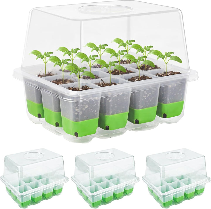 Zimmergewächshaus Anzuchtkasten: Wiederverwendbar Anzuchtplatte Topfplatte 4 Stück 12 Pflanzlöchern,