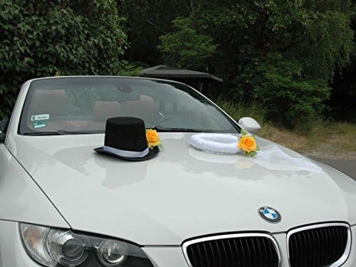 Schleier UND Hut Autoschmuck Rose Car Dekoration Hochzeit Wedding ®Auto-schmuck (Gelb), Gelb