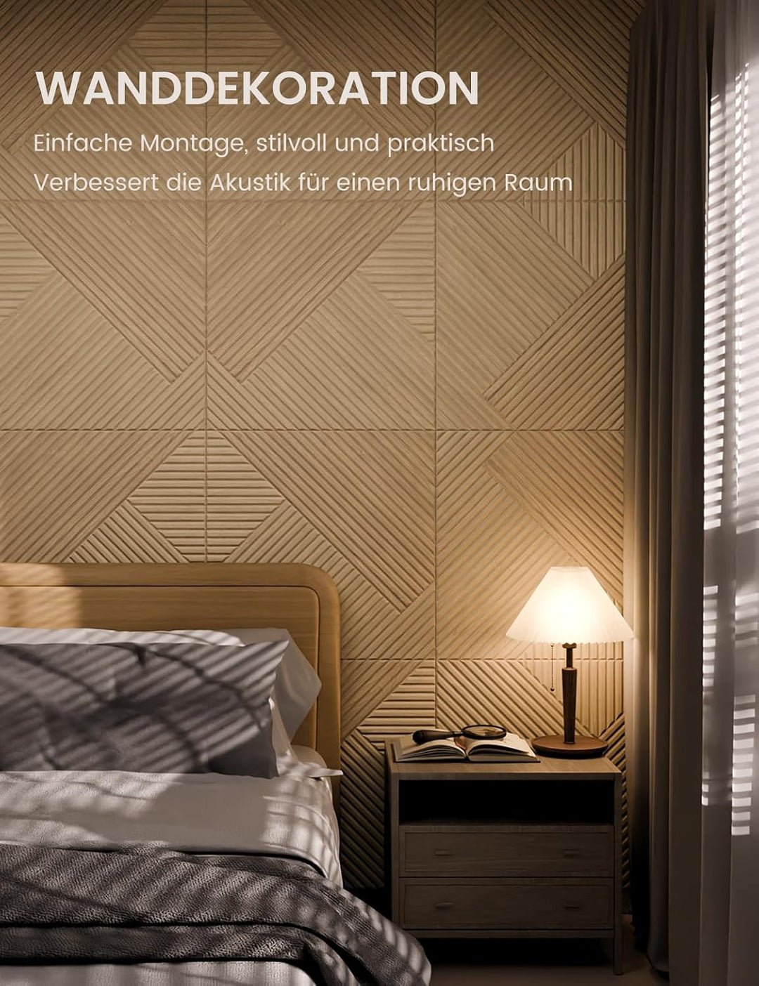 Fluxynara Akustikpaneele 180×120 cm, 6er-Set, Eiche Natur/Raute Fine-stripe 6-pack Eiche Natur/Raute