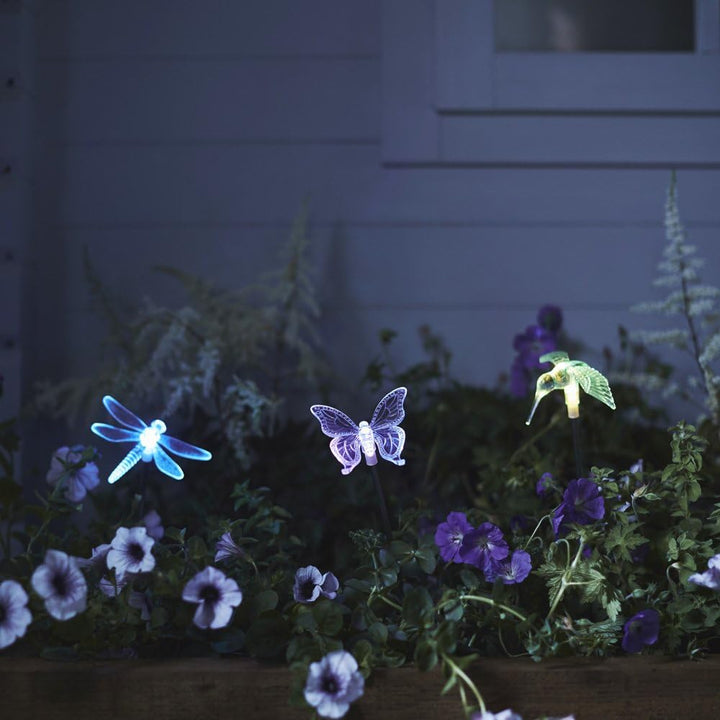 Lights4fun 6er Set Solar Stableuchten Gartendeko Libelle Kolibri Schmetterling 6 Stk, 6 Stk