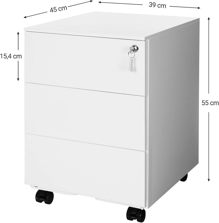 SONGMICS Rollcontainer, Aktenschrank mit 4 Rollen, 39 x 45 x 55 cm, Büroschrank mit 5 Rollen, 52 x 3