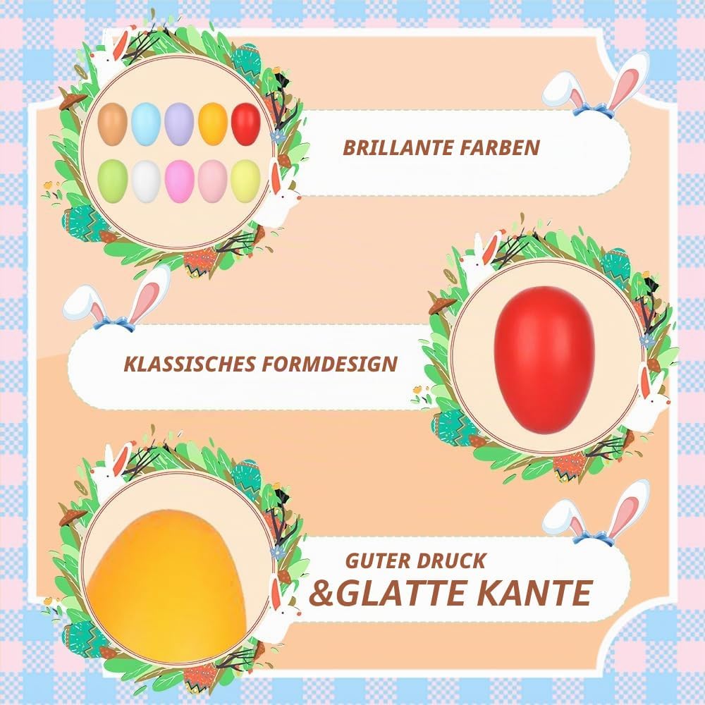 50 Stück Ostereier Plastik Bunt, Ostereier Deko, 6cm Plastikeier Kunststoffeier Ostereier zum Aufhän