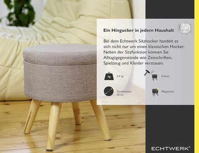 ECHTWERK Sitzhocker Max, Sitztruhe, Sitzwürfel, rund, mit Stauraum, Deckel abnehmbar, gepolsterte Si