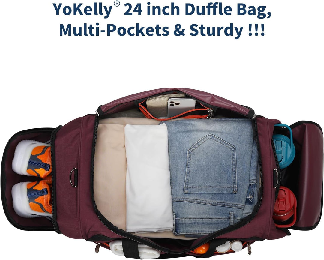 65L Sporttasche Herren Gross - 24 inch Grosse Reisetasche Duffle Bag mit Hartem Boden und Schuhfach