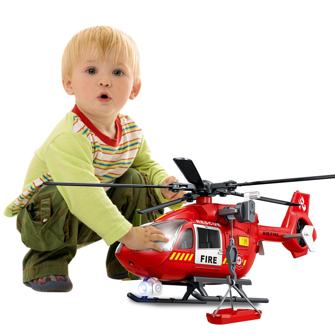 Big Large Helicopter Toy for Boys 2 3 4 5 6 7 - Police Rescue Copter with Crane, Lights & Sounds, Ca