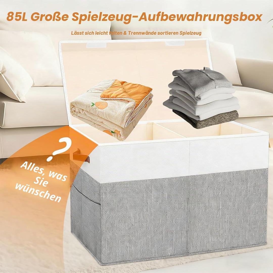 Spielzeugkiste mit Deckel, EXTRA GROssE Faltbare Aufbewahrungsbox Kinder 62x32x40 cm mit Tragengriff