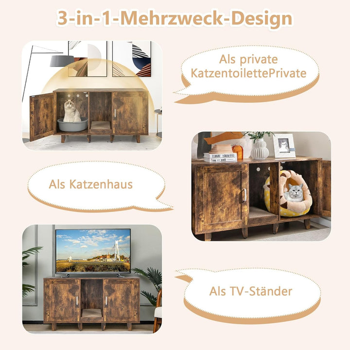 GOPLUS 3 in 1 Katzenschrank, Katzentoilette mit 2 Türen & abnehmbaren Beinen & herausnehmbarem Kratz